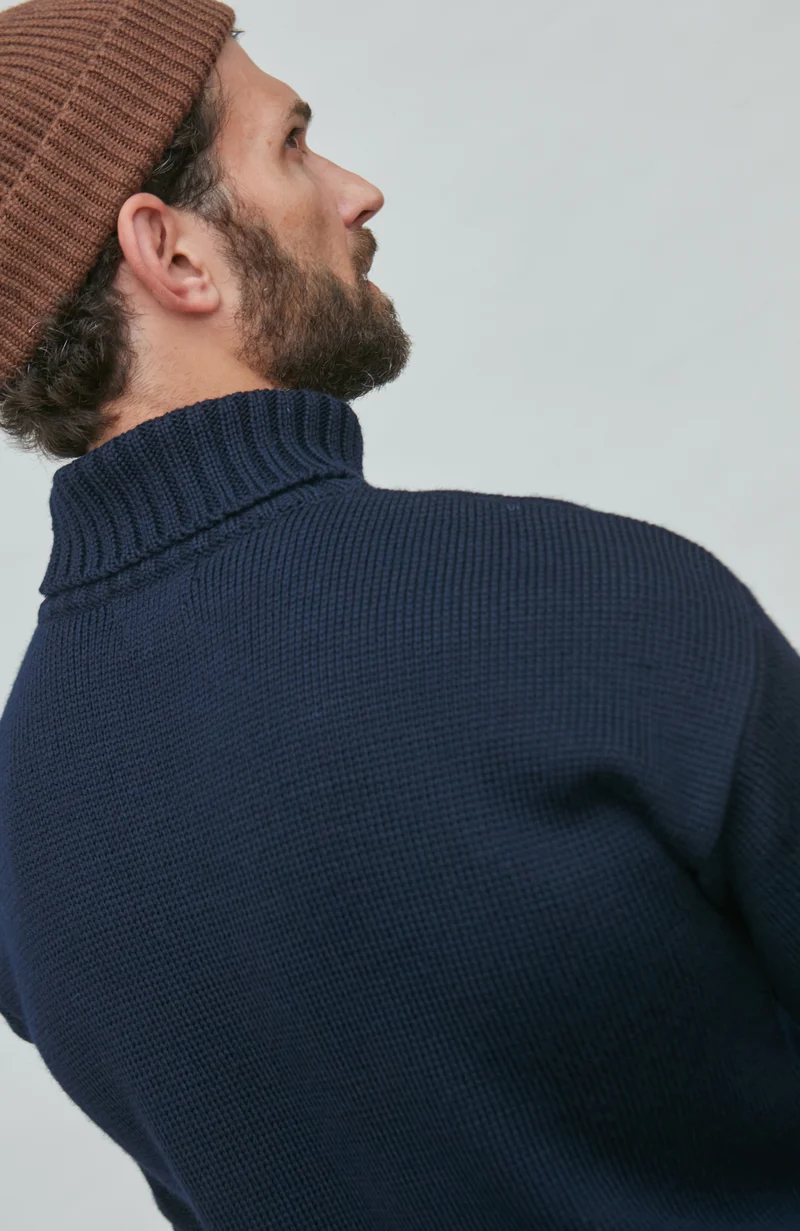 Mens Chunky Merino Wool Submariner Roll Neck Jumper