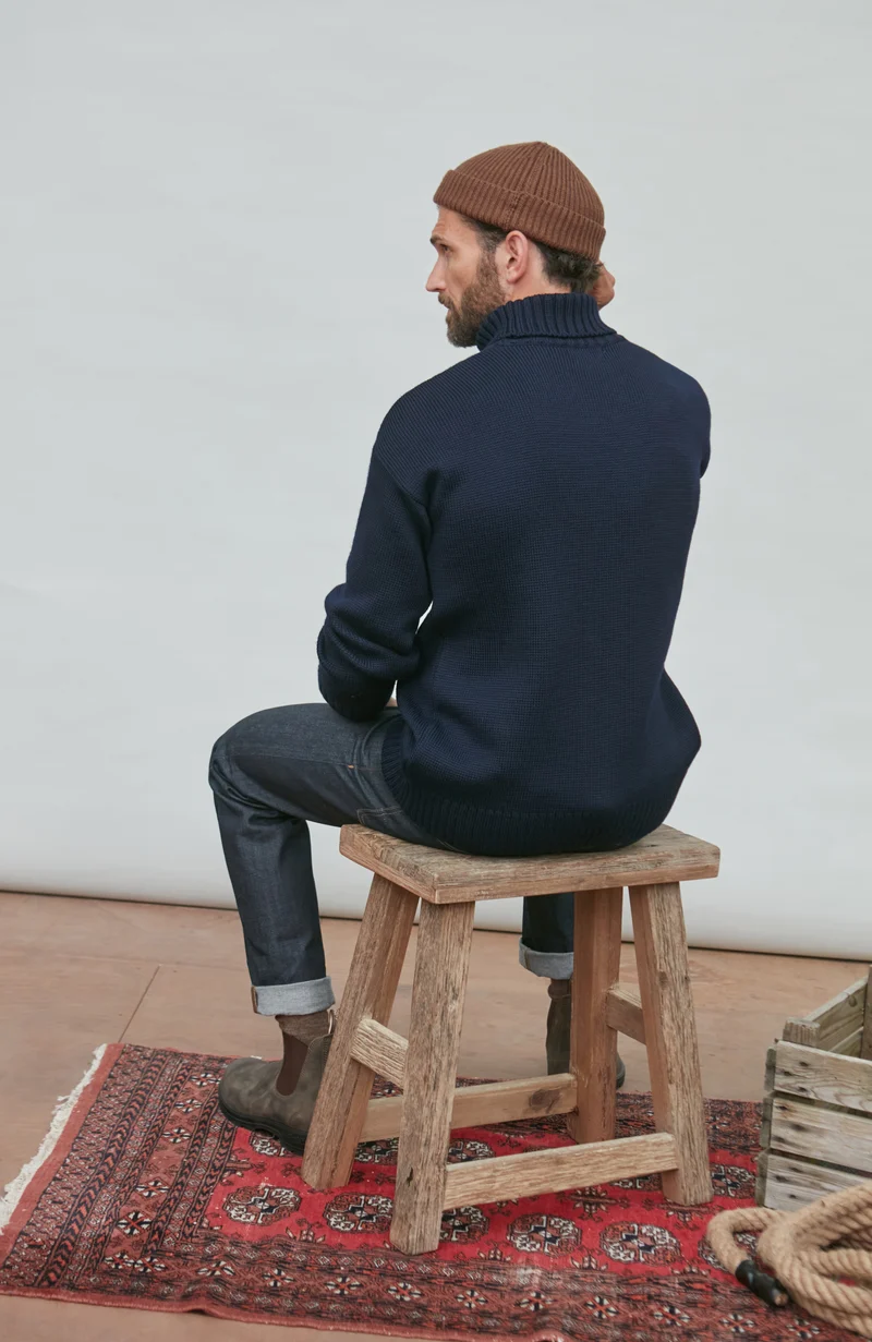 Mens Chunky Merino Wool Submariner Roll Neck Jumper