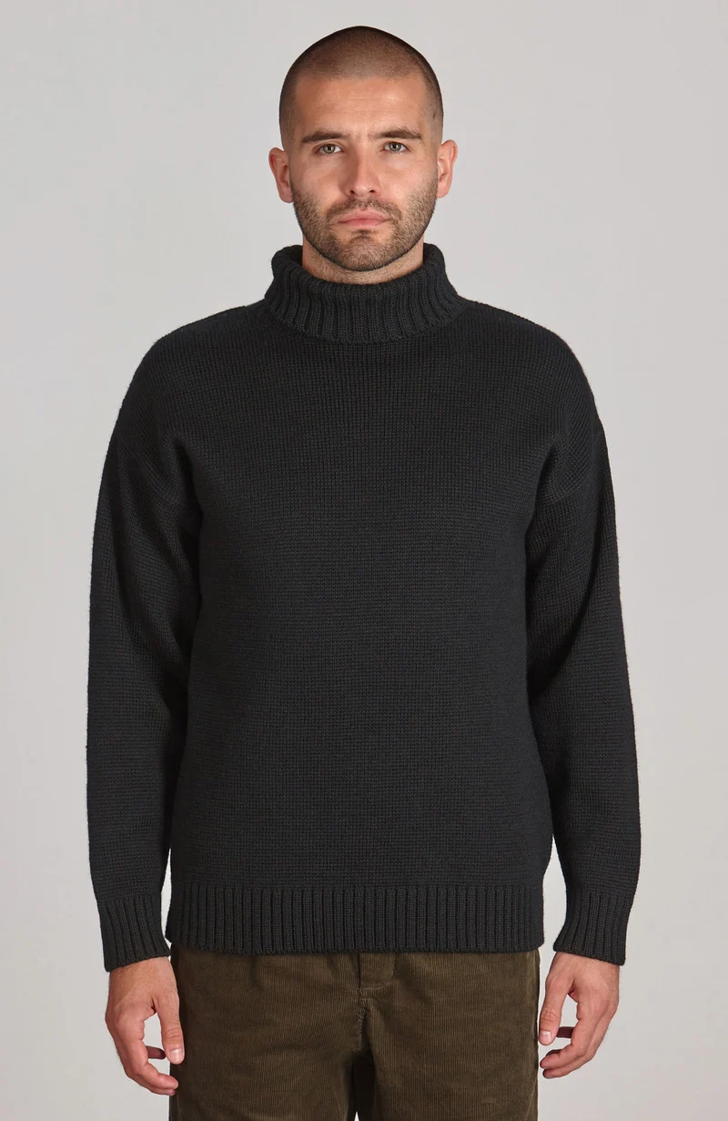 Mens Chunky Merino Wool Submariner Roll Neck Jumper