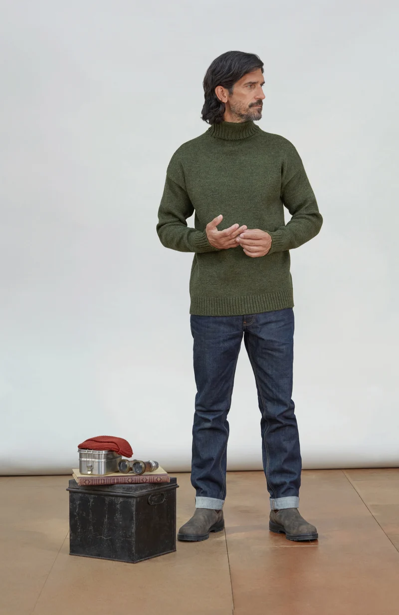 Mens Chunky Merino Wool Submariner Roll Neck Jumper