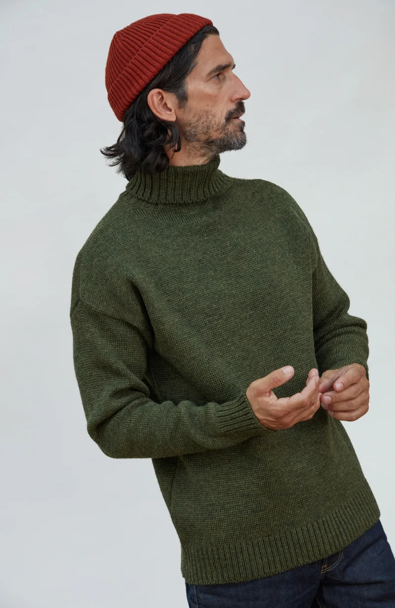Mens Chunky Merino Wool Submariner Roll Neck Jumper