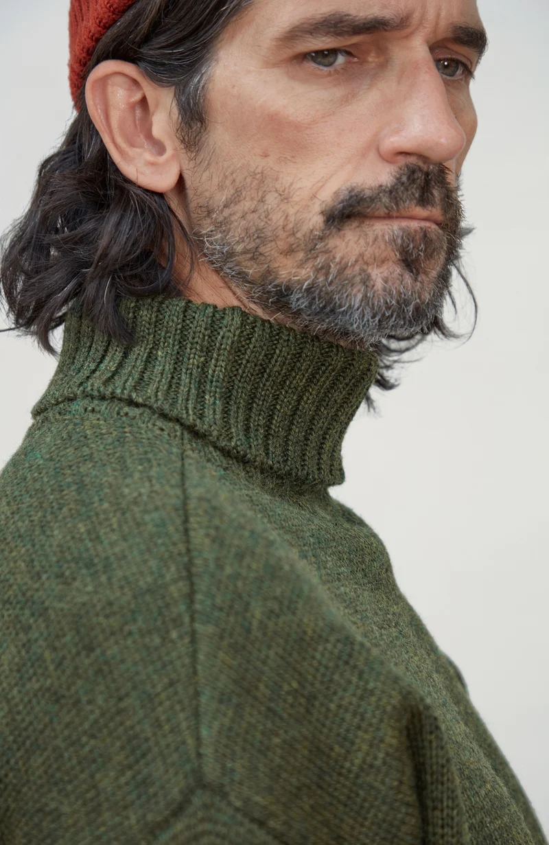 Mens Chunky Merino Wool Submariner Roll Neck Jumper