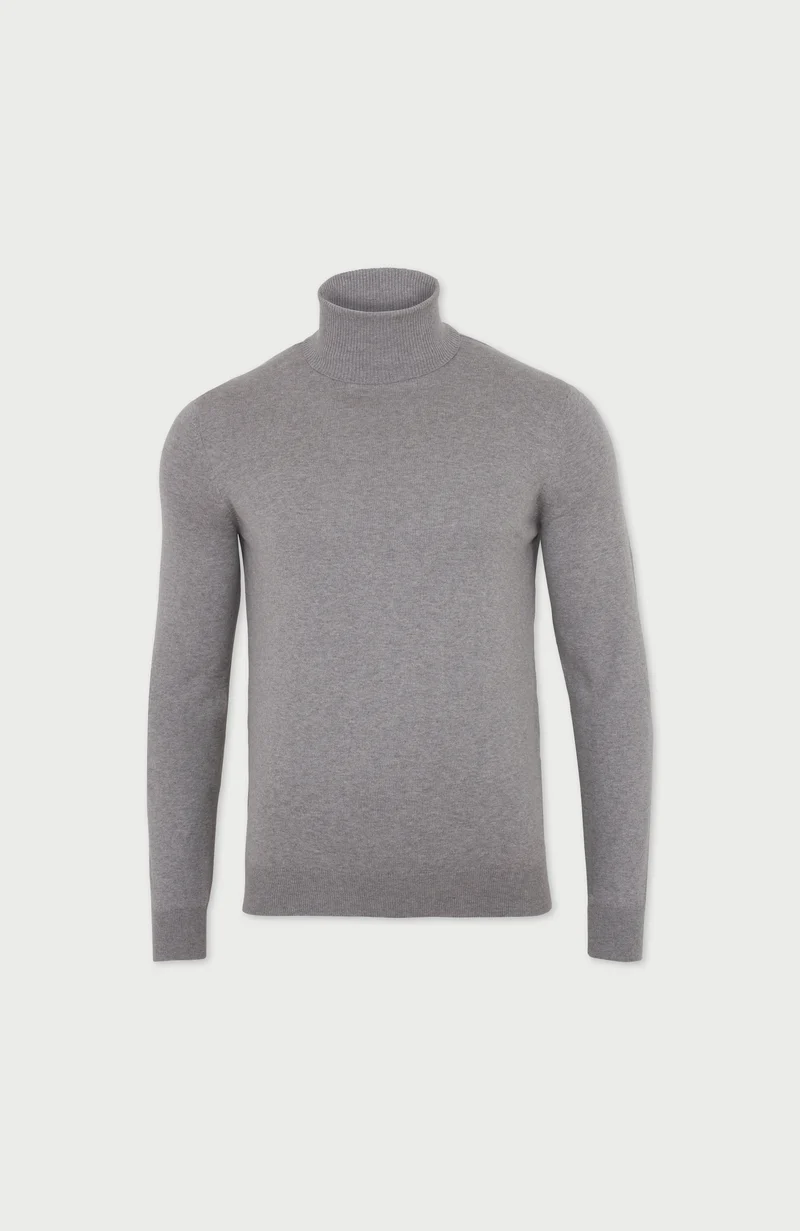Mens Ultra Fine Cotton Roll Neck Jumper