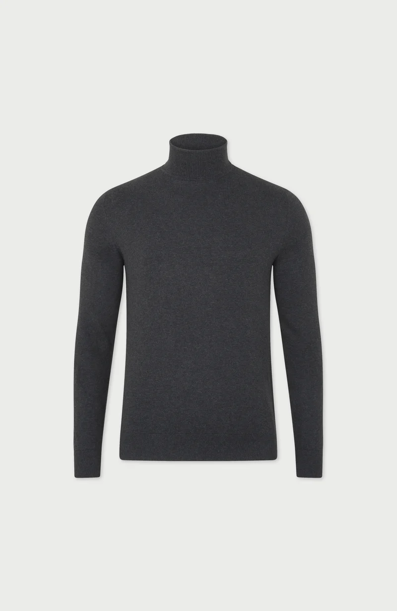 Mens Ultra Fine Cotton Roll Neck Jumper