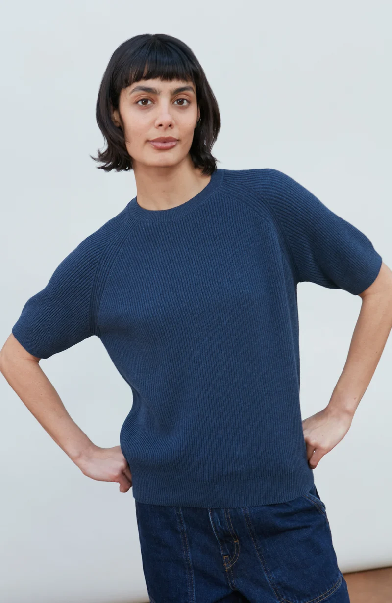 Womens Lightweight Cotton Rib Stripe Top
