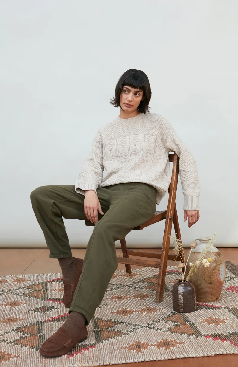 Womens Midweight Cotton Textured Block Jumper