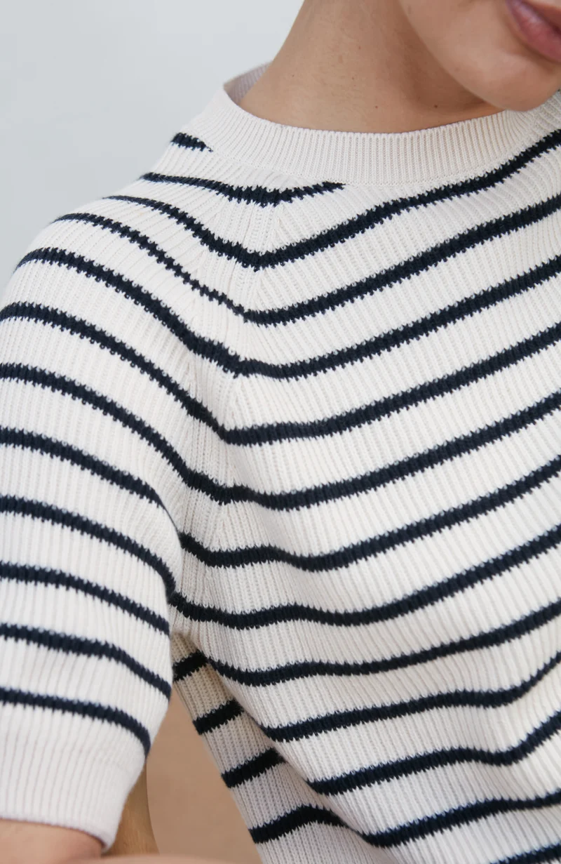 Womens Lightweight Cotton Rib Stripe Top
