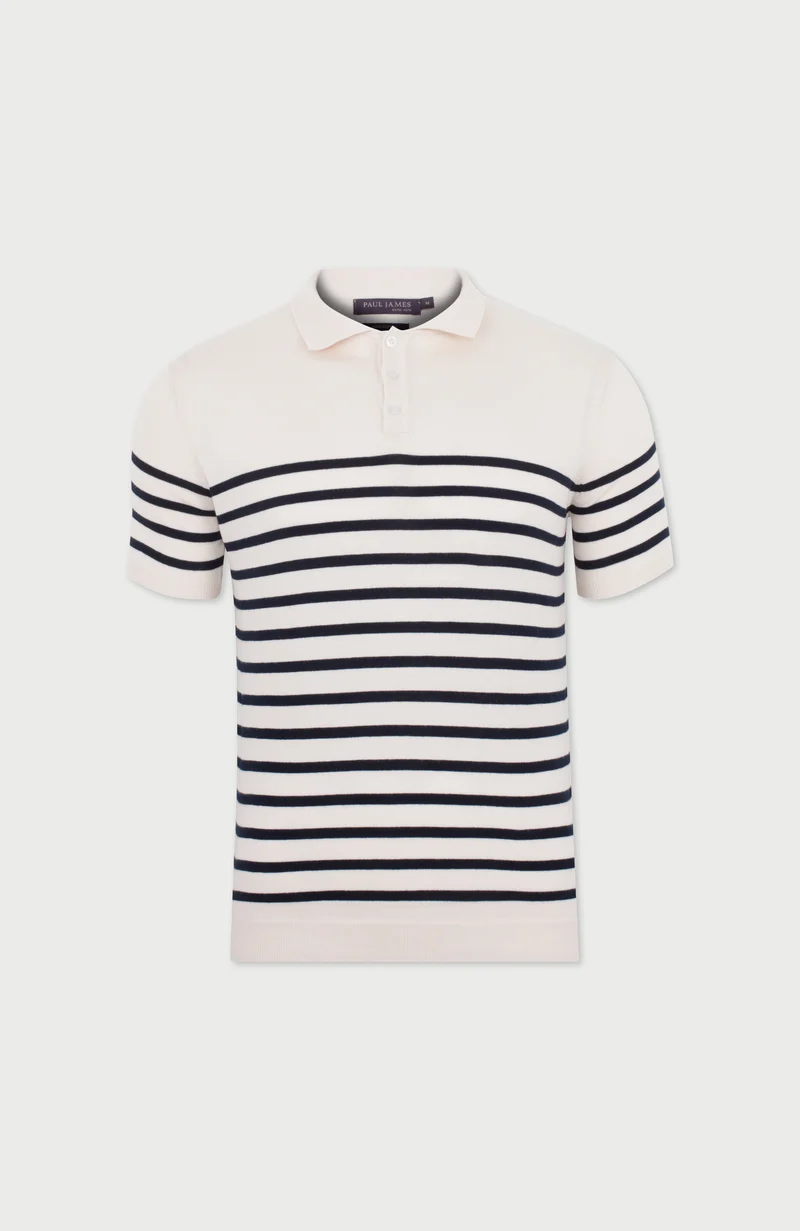 Mens Ultra Fine Cotton Breton Short Sleeve Polo Shirt
