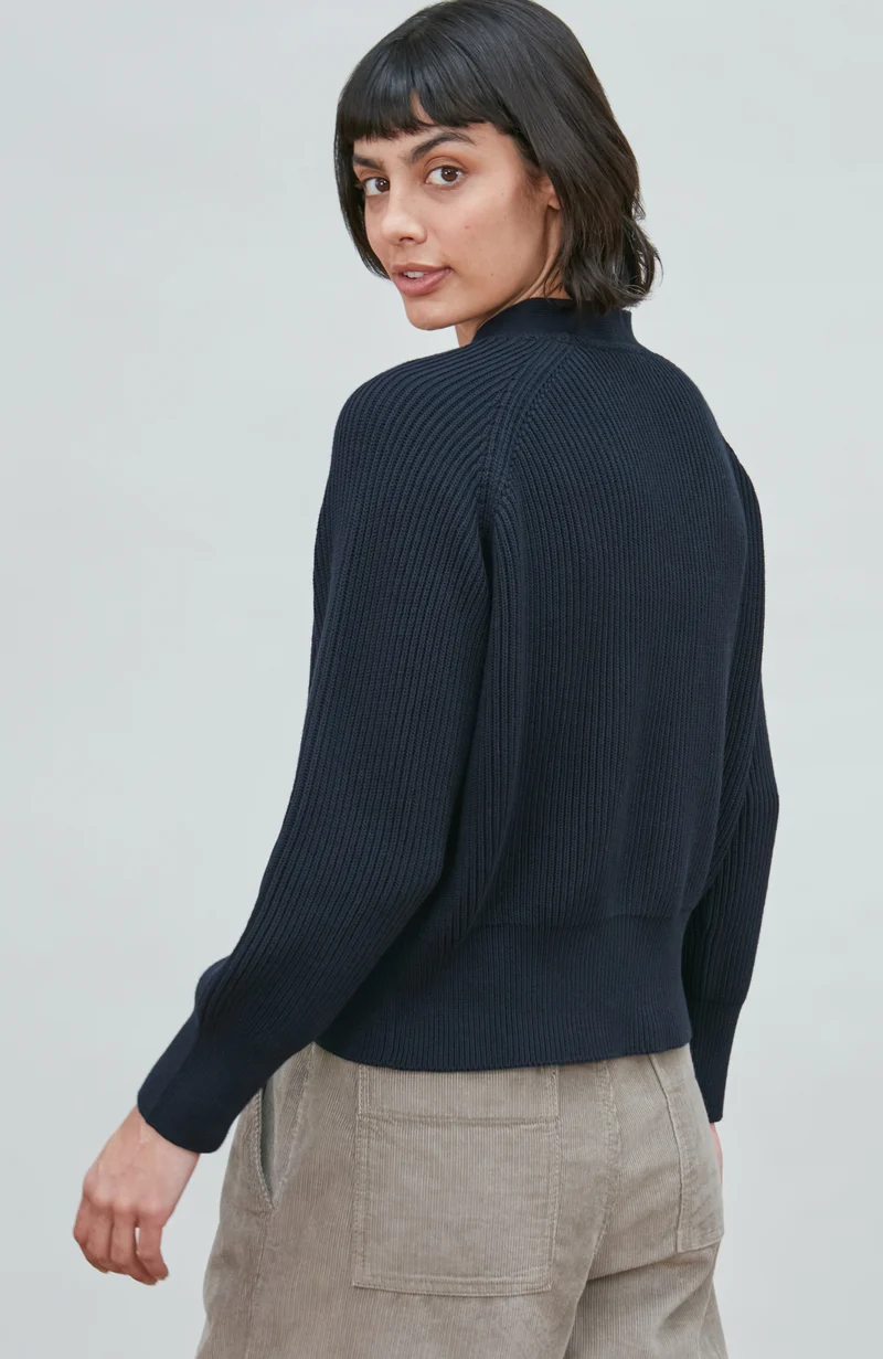 Womens Cotton Oversized V Neck Ribbed Cardigan