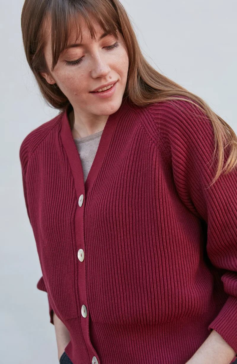 Womens Cotton Oversized V Neck Ribbed Cardigan