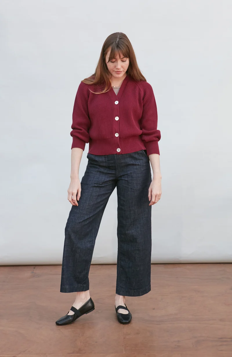 Womens Cotton Oversized V Neck Ribbed Cardigan