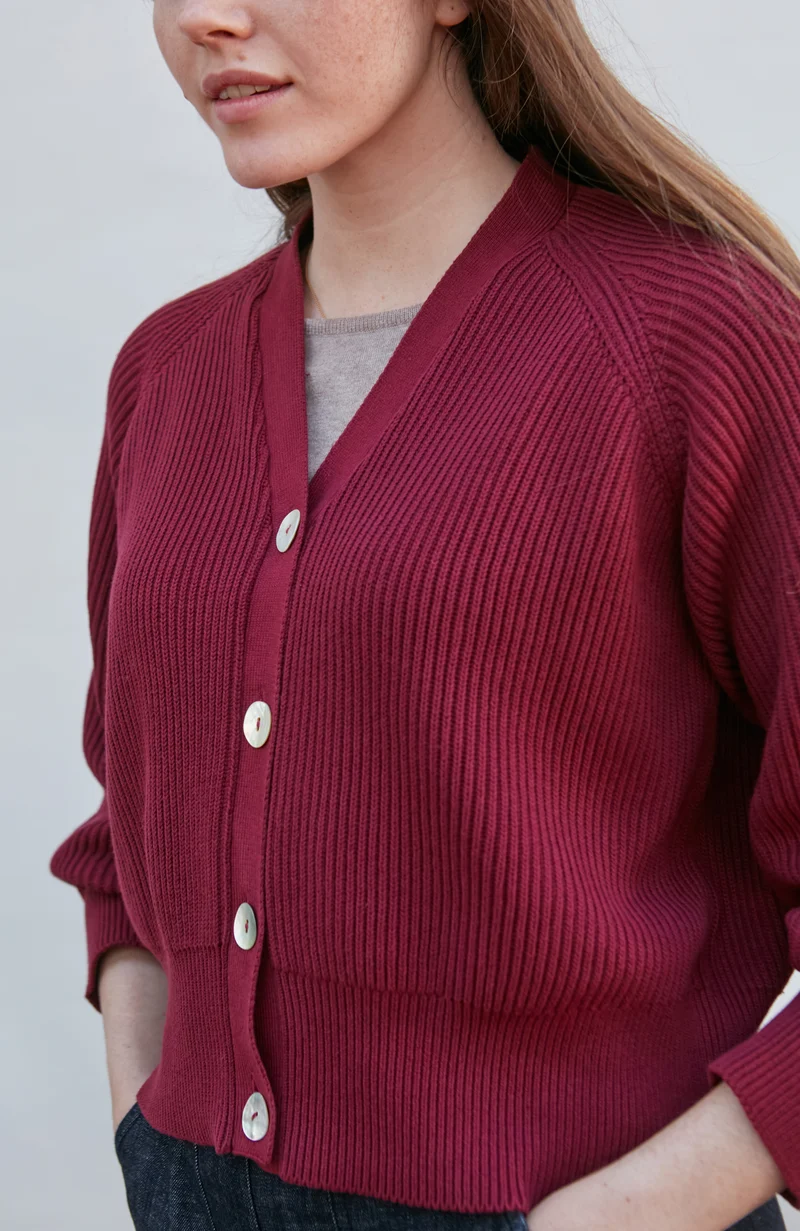 Womens Cotton Oversized V Neck Ribbed Cardigan