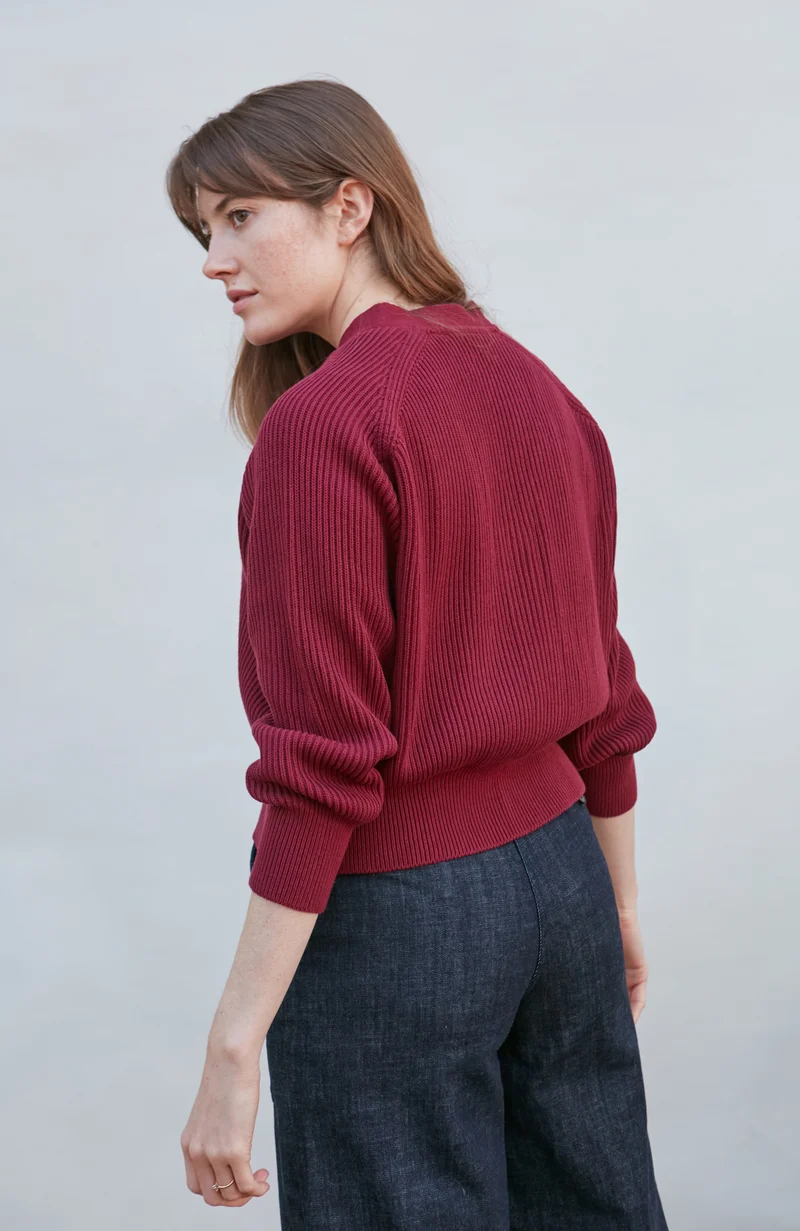 Womens Cotton Oversized V Neck Ribbed Cardigan