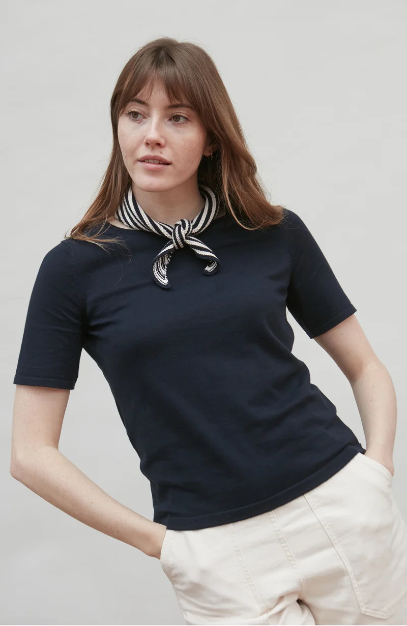 Cotton Garter Knit Striped Mini Neckerchief