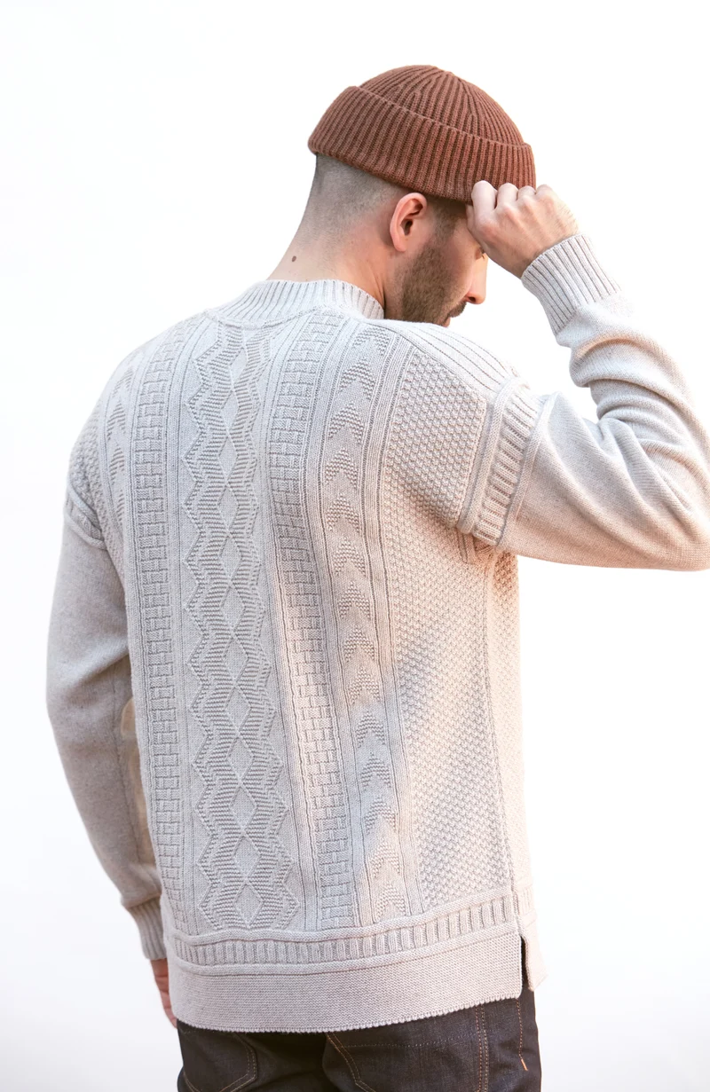 Mens Midweight Cotton Mock Neck Gansey Jumper