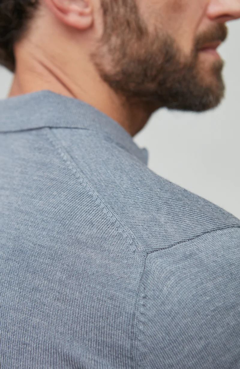 Mens Extra Fine Merino Wool Long Sleeve Polo Shirt