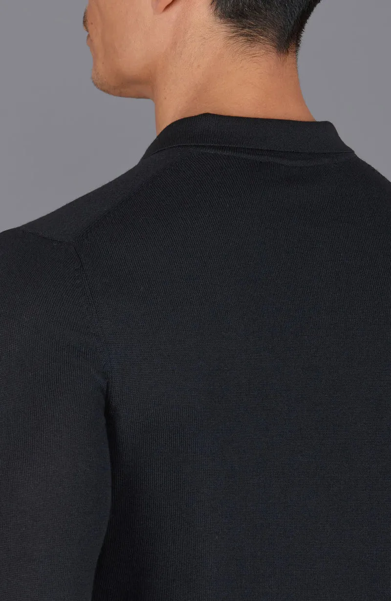 Mens Extra Fine Merino Wool Long Sleeve Polo Shirt