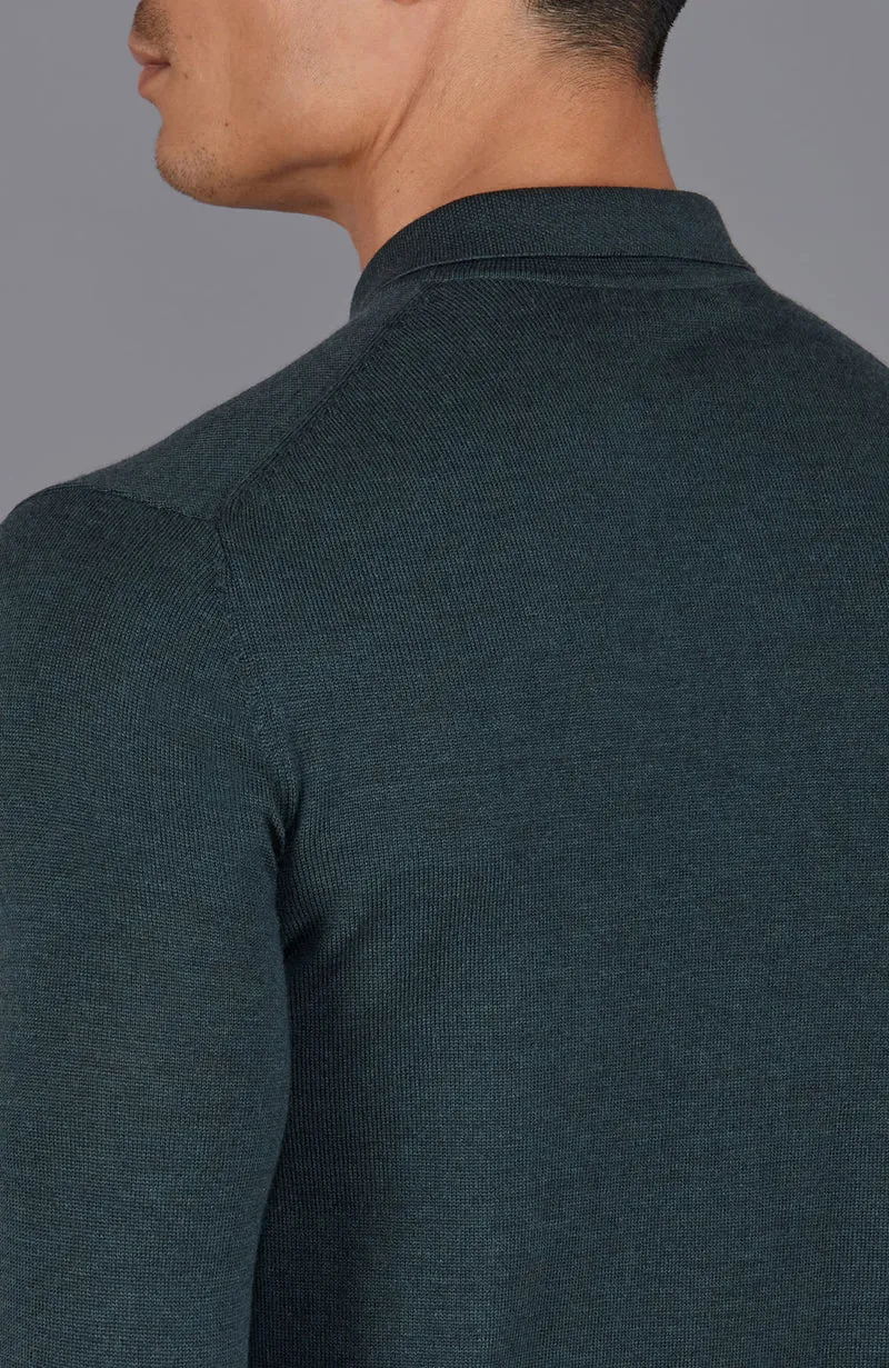 Mens Extra Fine Merino Wool Long Sleeve Polo Shirt