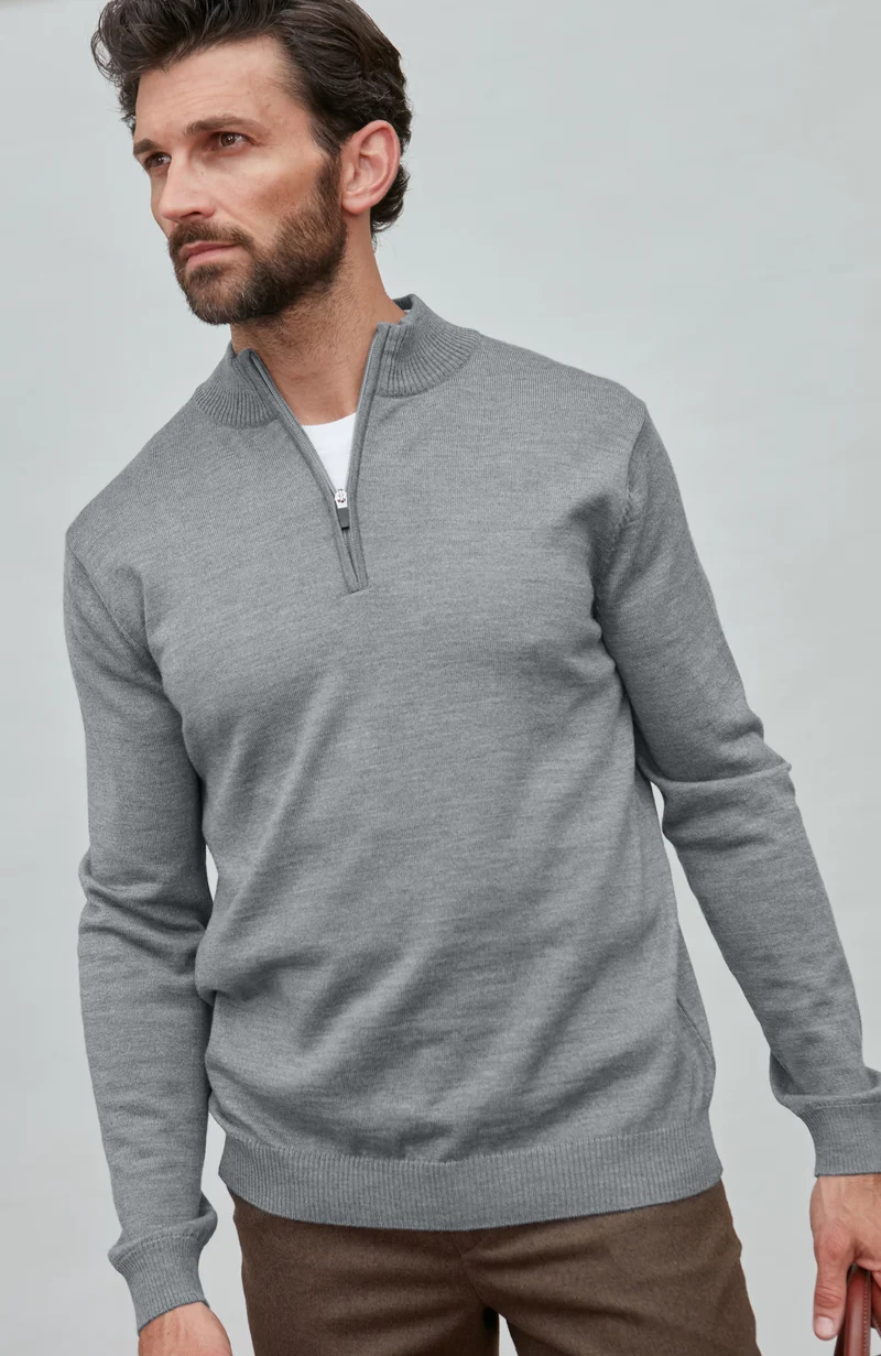 Mens Extra Fine Merino Wool Quarter Zip Jumper