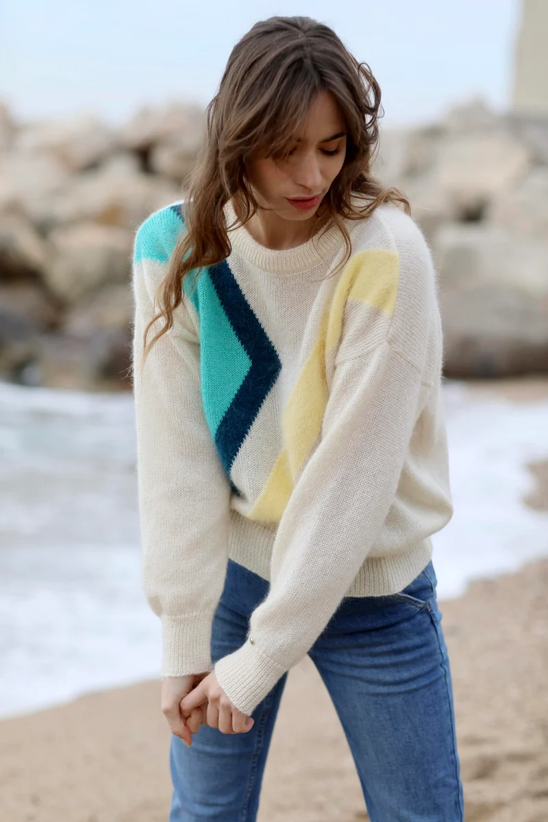Pull Inès Naturel et Tahiti