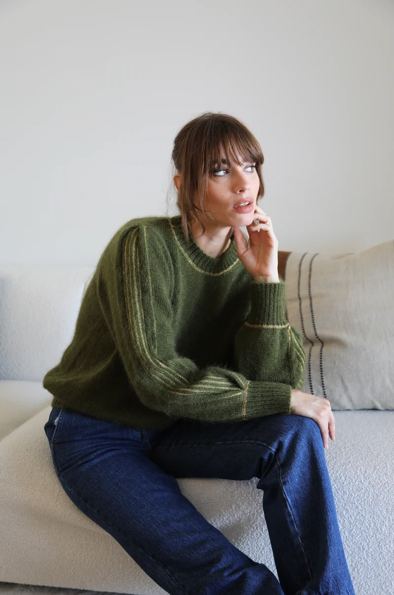 Pull Alix à tricoter en mohair et doré.