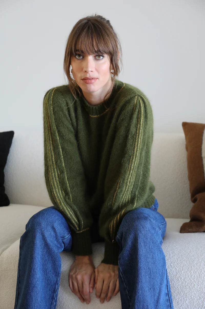 Pull Alix à tricoter en mohair et doré.