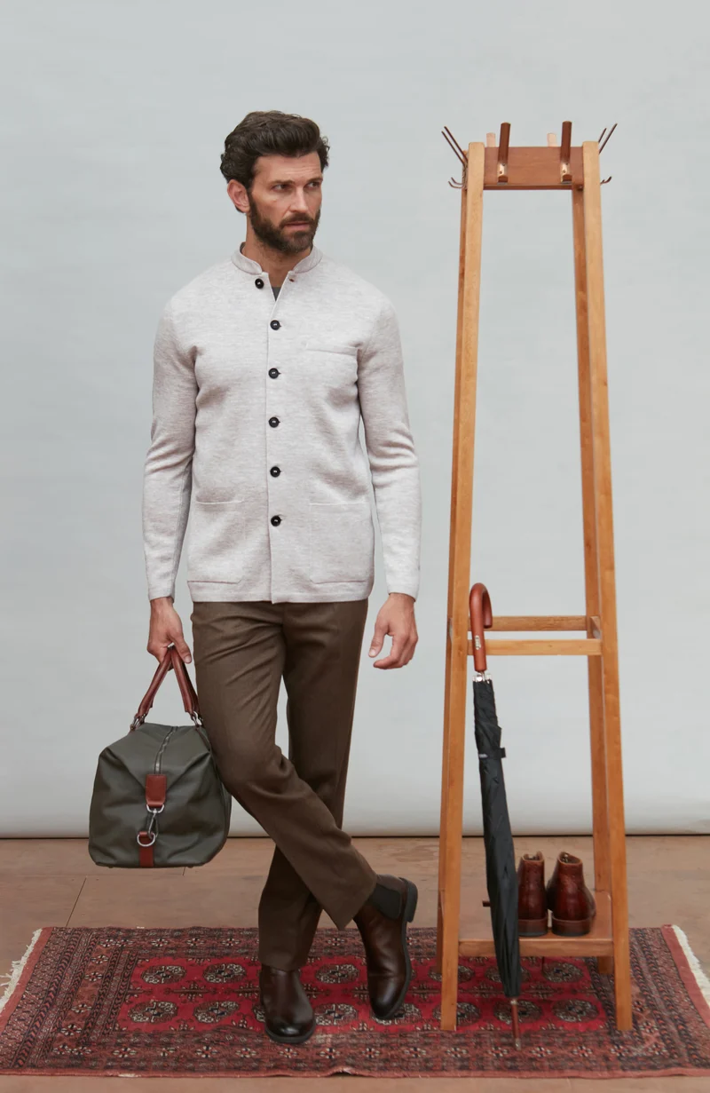 Mens Extra Fine Merino Wool Knitted Nehru Jacket