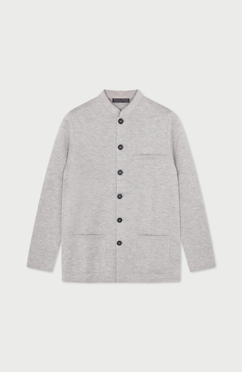 Mens Extra Fine Merino Wool Knitted Nehru Jacket