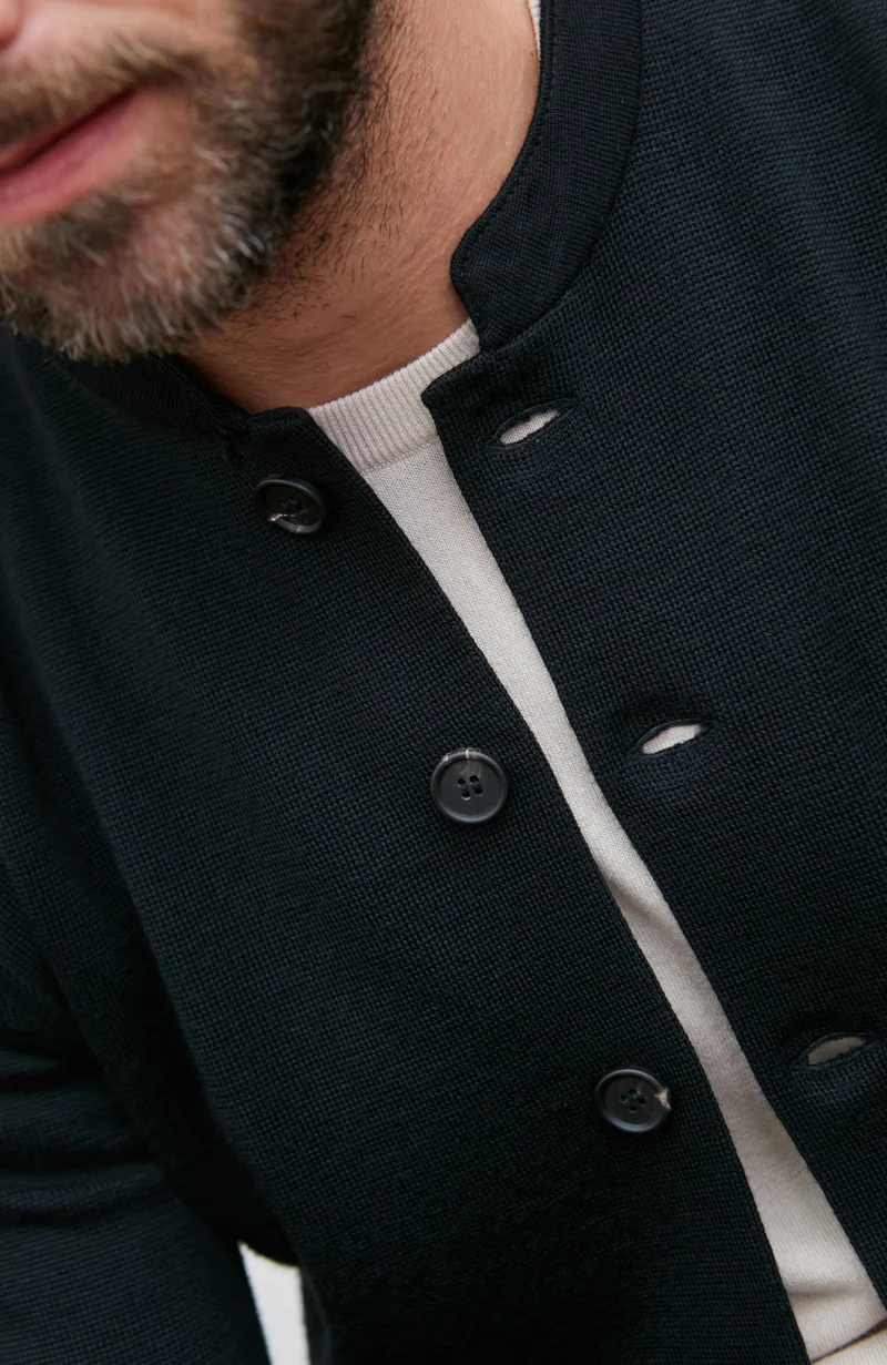 Mens Extra Fine Merino Wool Knitted Nehru Jacket