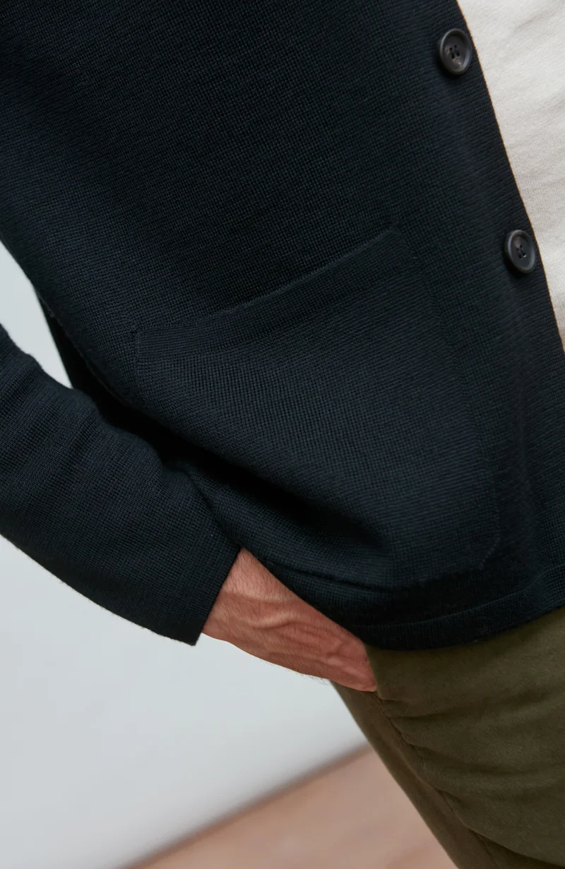 Mens Extra Fine Merino Wool Knitted Nehru Jacket