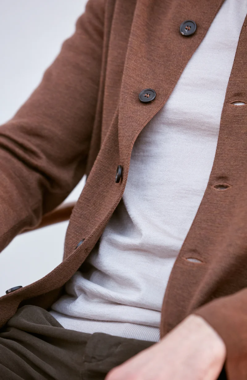 Mens Extra Fine Merino Wool Knitted Nehru Jacket
