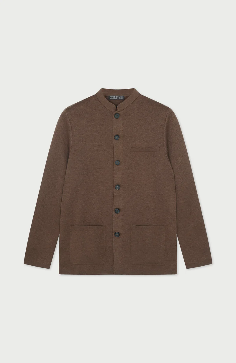 Mens Extra Fine Merino Wool Knitted Nehru Jacket