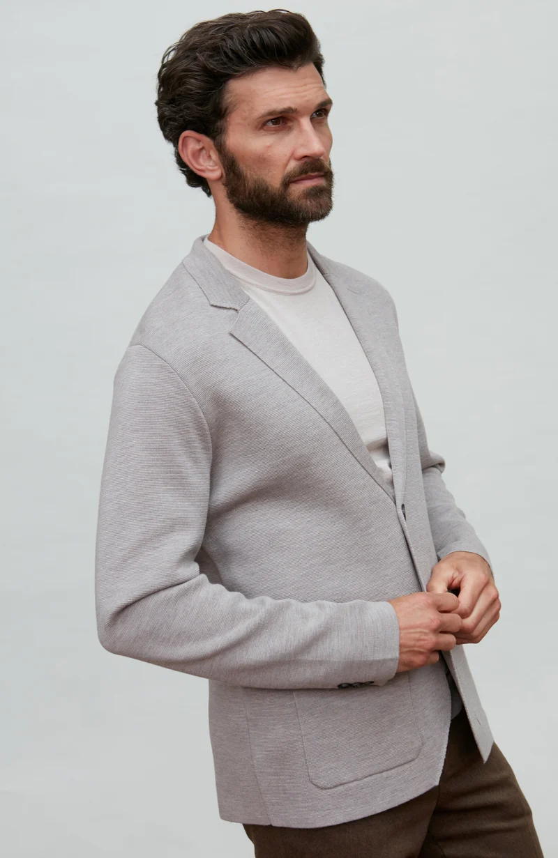 Mens Lightweight Extra Fine Merino Wool Knitted Blazer