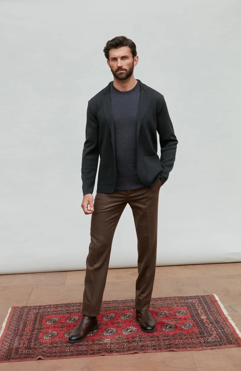 Mens Lightweight Extra Fine Merino Wool Knitted Blazer