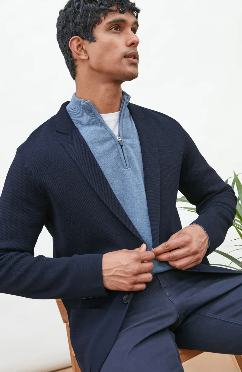 Mens Lightweight Extra Fine Merino Wool Knitted Blazer