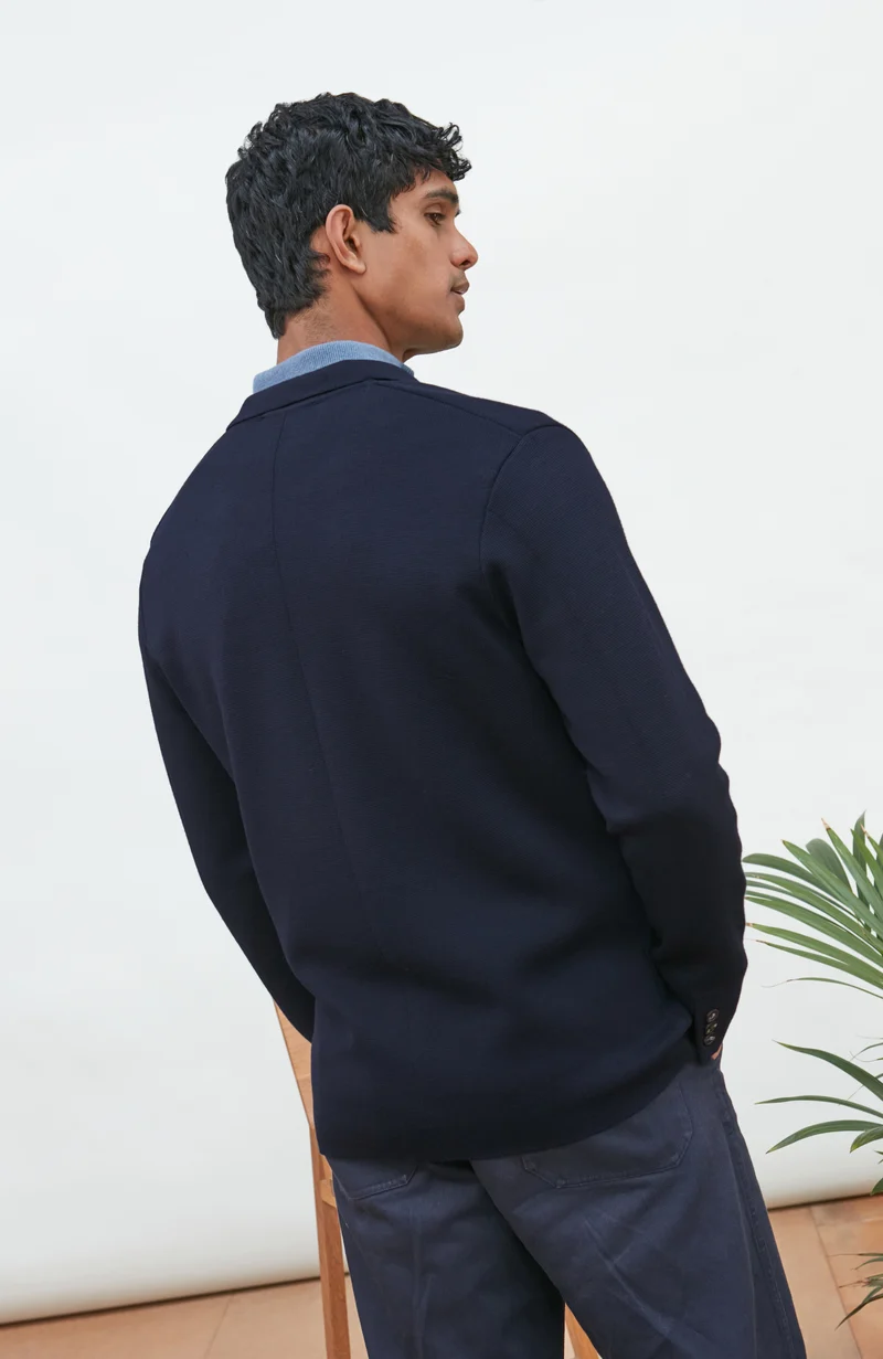 Mens Lightweight Extra Fine Merino Wool Knitted Blazer