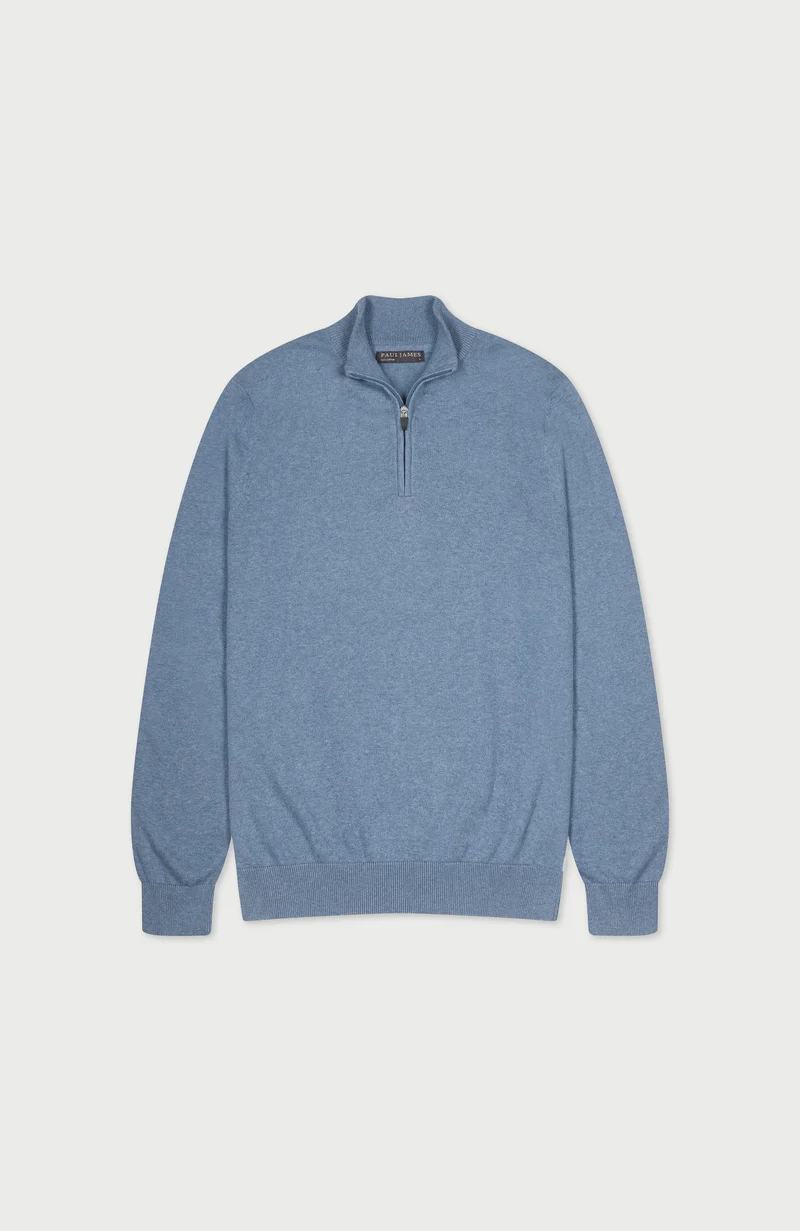Mens Lightweight Cotton Zip Neck Jumper