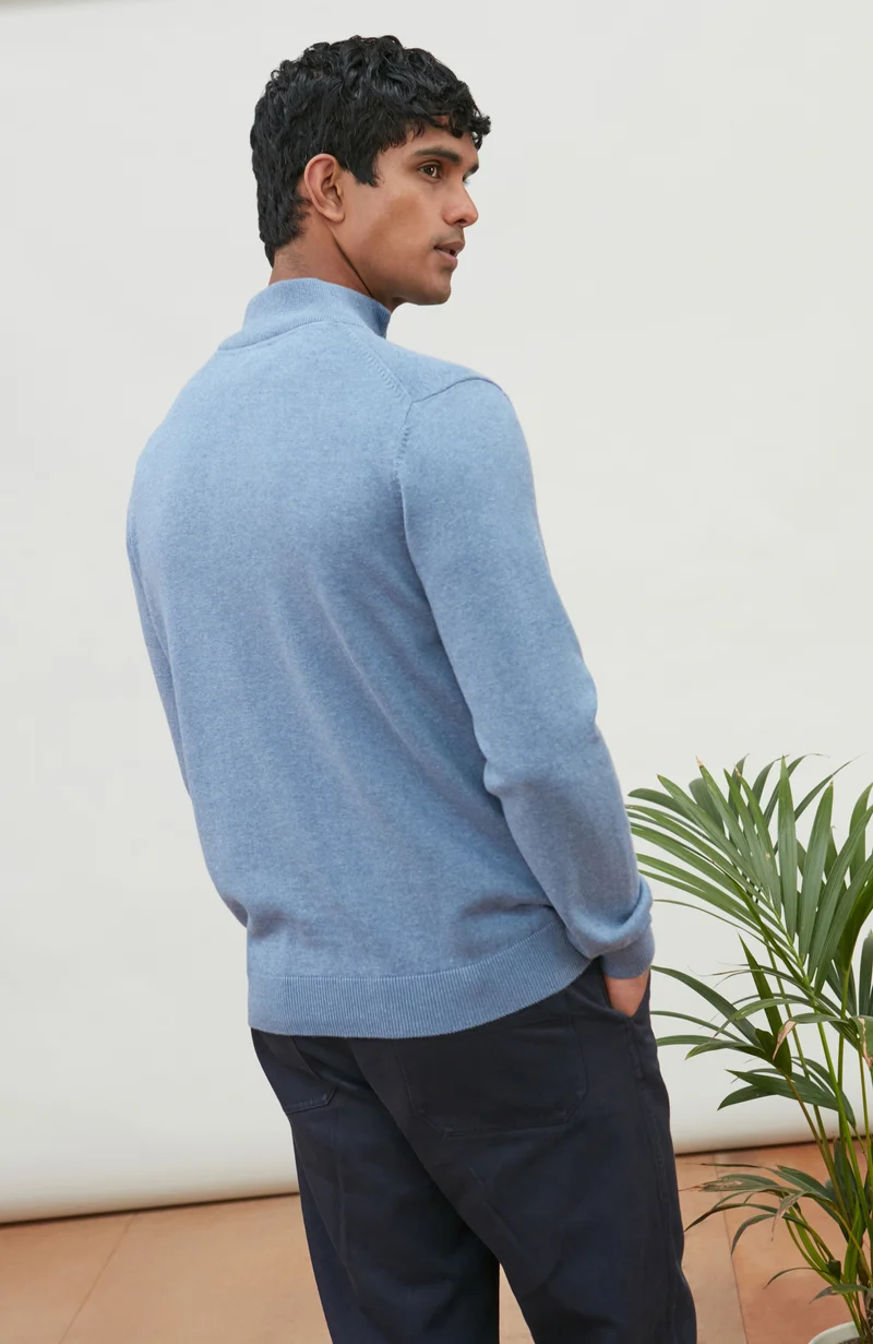 Mens Lightweight Cotton Zip Neck Jumper