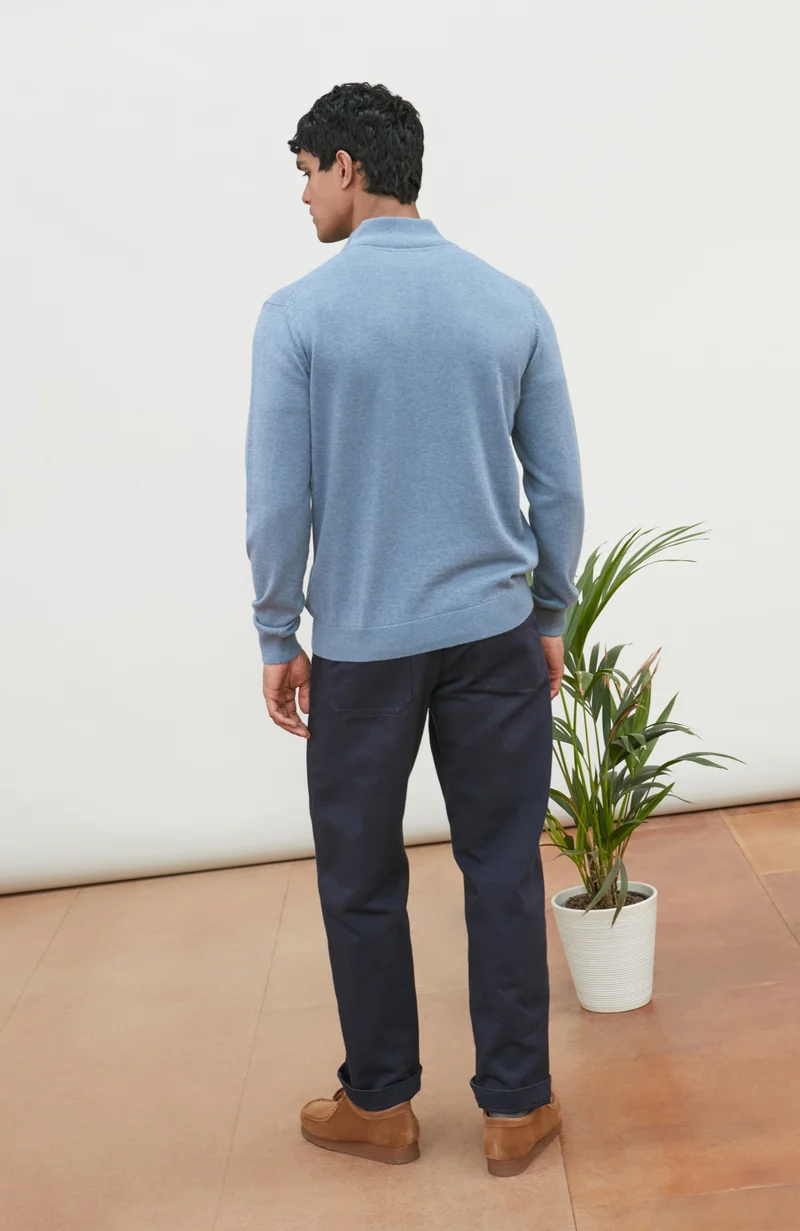 Mens Lightweight Cotton Zip Neck Jumper