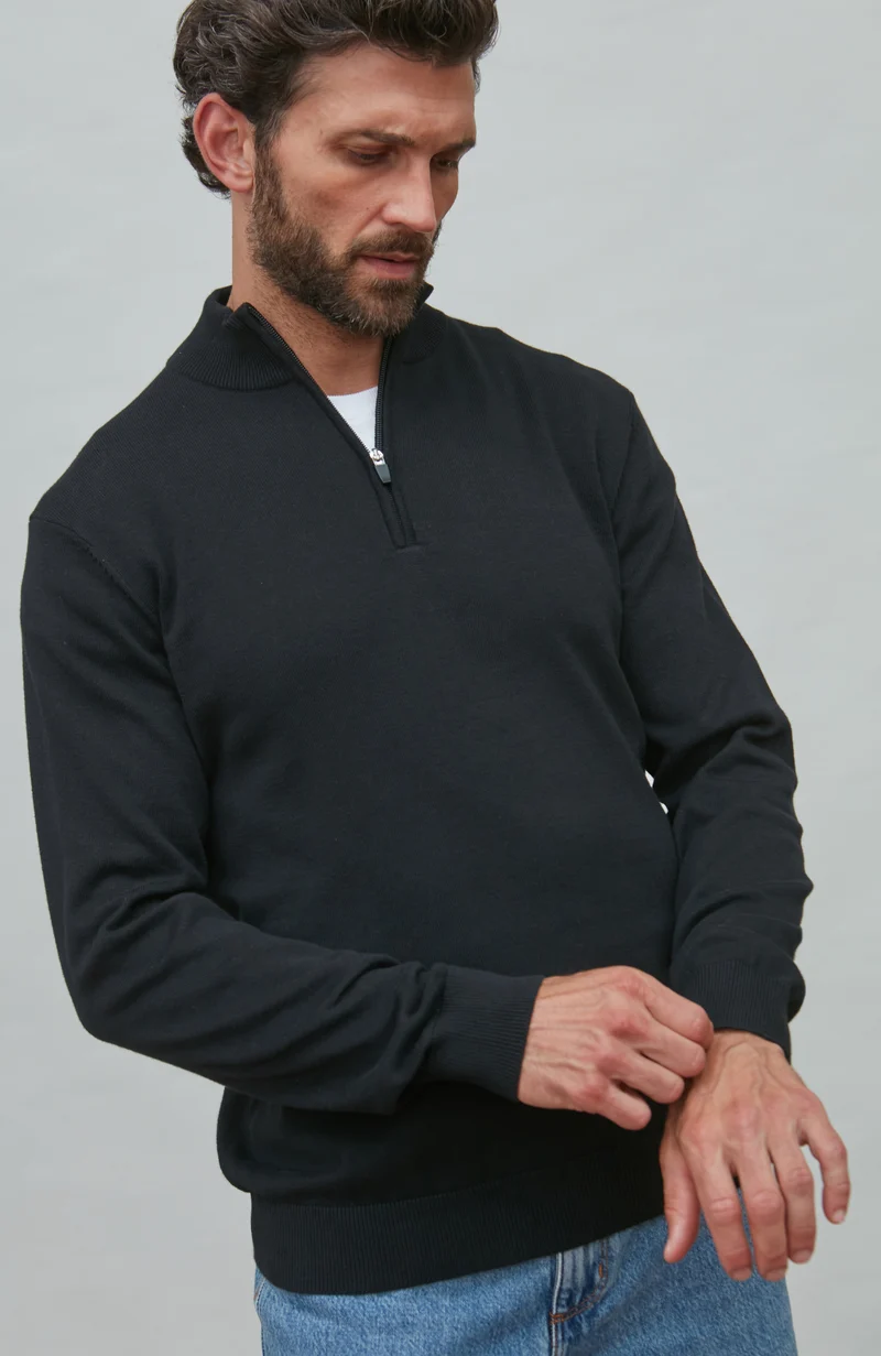 Mens Lightweight Cotton Zip Neck Jumper