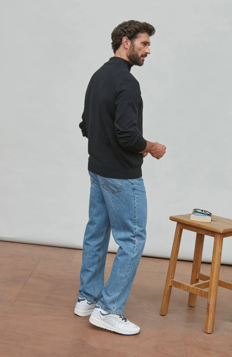 Mens Lightweight Cotton Zip Neck Jumper