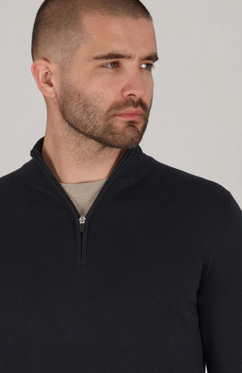 Mens Lightweight Cotton Zip Neck Jumper