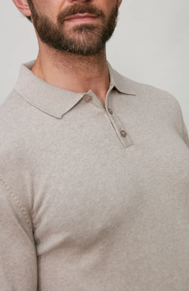 Mens Lightweight Cotton Long Sleeve Knitted Polo Shirt
