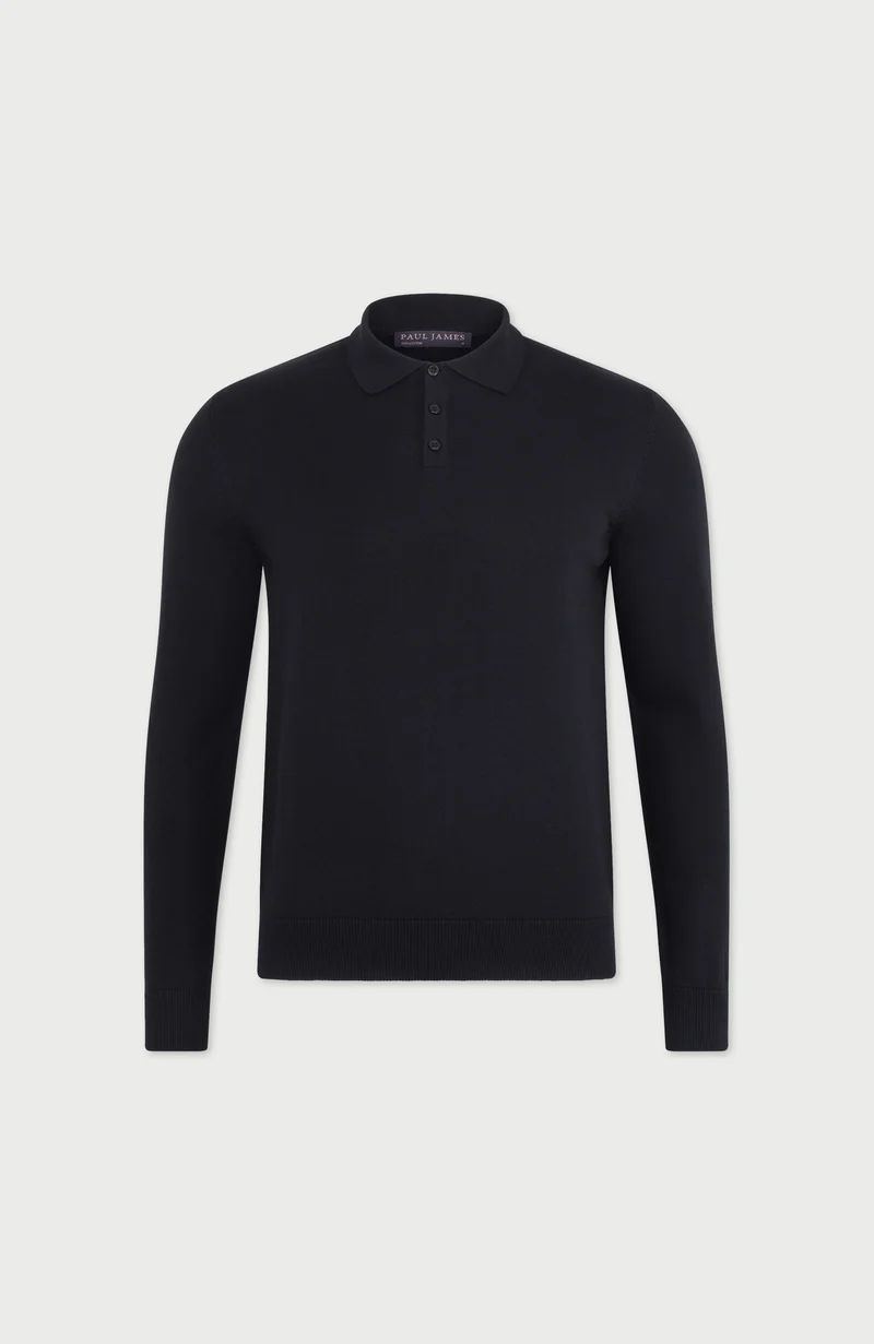 Mens Lightweight Cotton Long Sleeve Knitted Polo Shirt