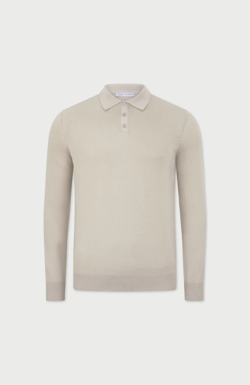 Mens Lightweight Cotton Long Sleeve Knitted Polo Shirt