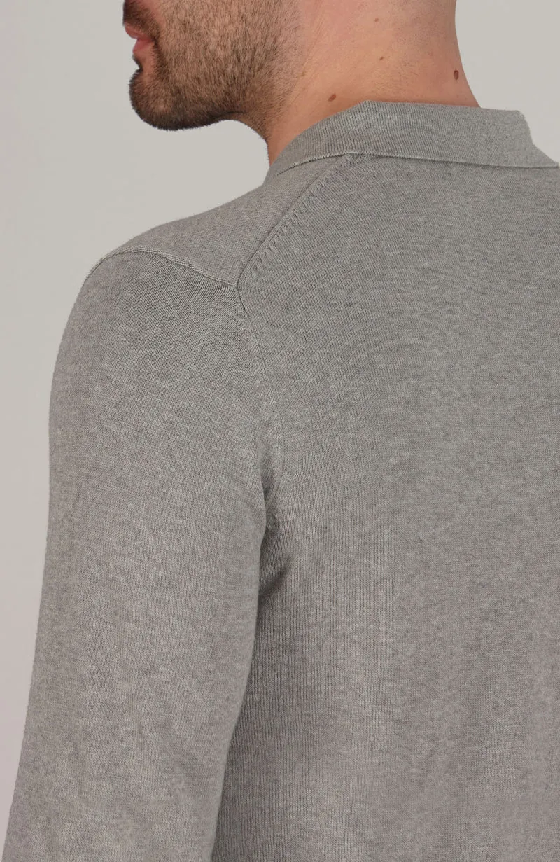 Mens Lightweight Cotton Long Sleeve Knitted Polo Shirt