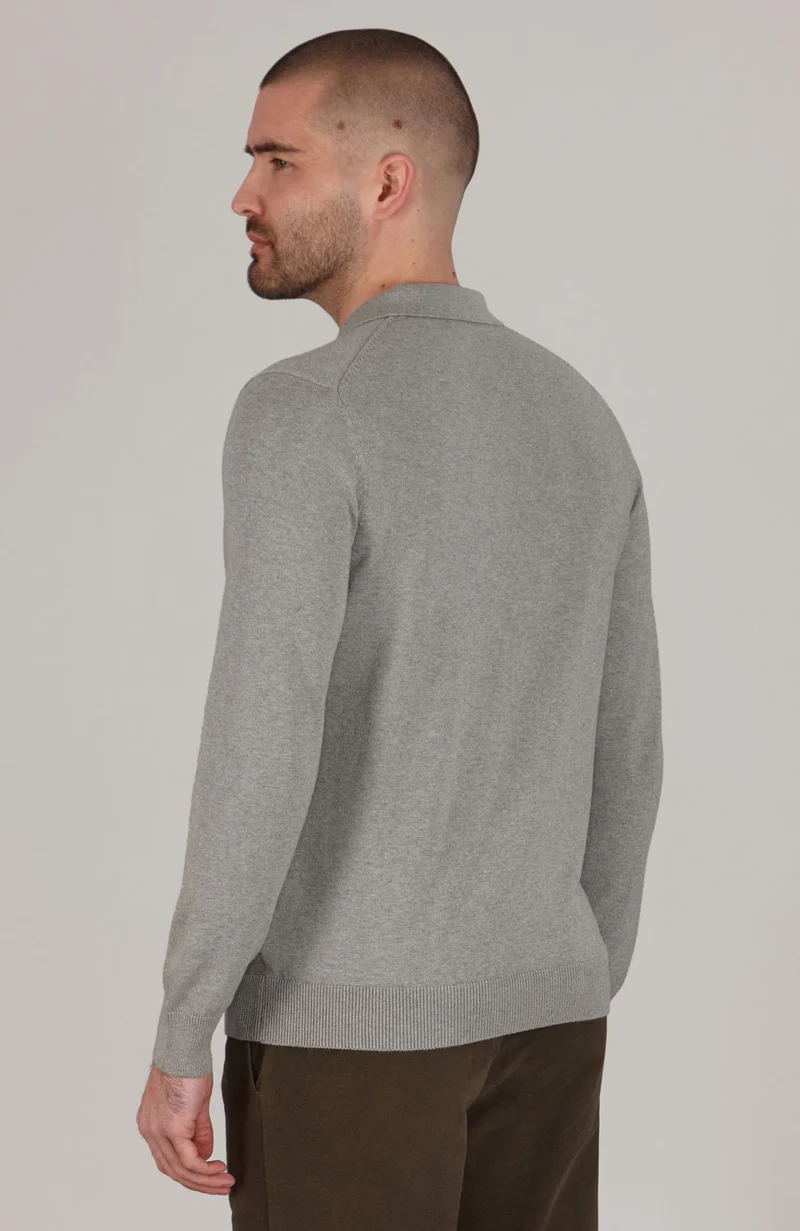 Mens Lightweight Cotton Long Sleeve Knitted Polo Shirt