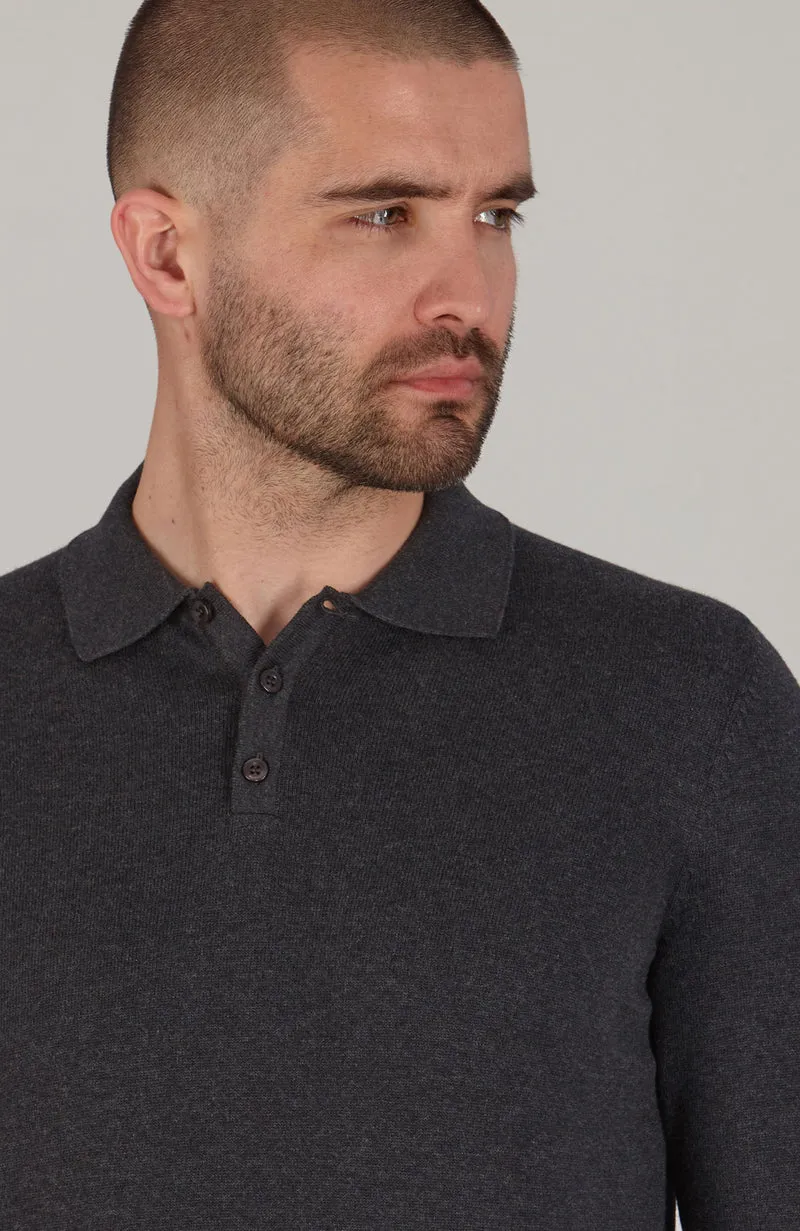 Mens Lightweight Cotton Long Sleeve Knitted Polo Shirt