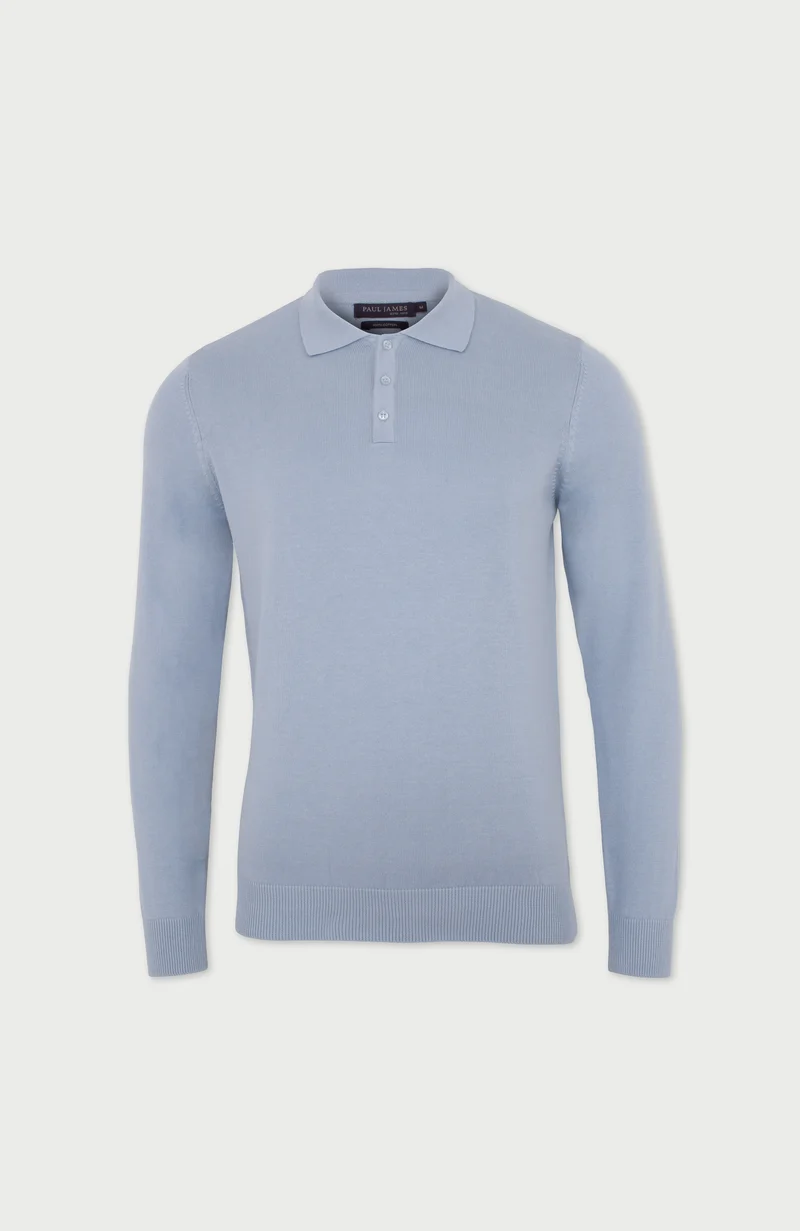 Mens Lightweight Cotton Long Sleeve Knitted Polo Shirt