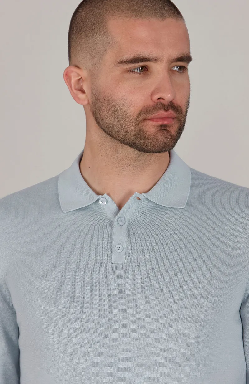 Mens Lightweight Cotton Long Sleeve Knitted Polo Shirt